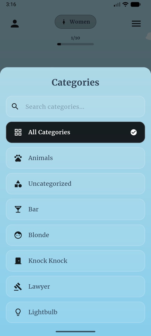 The category picker with search
