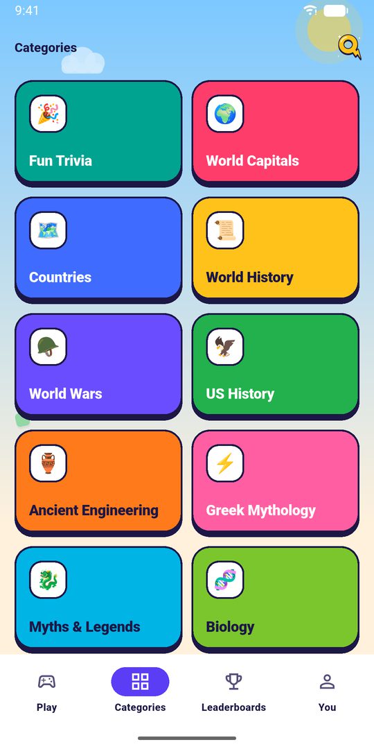 The list of quiz categories