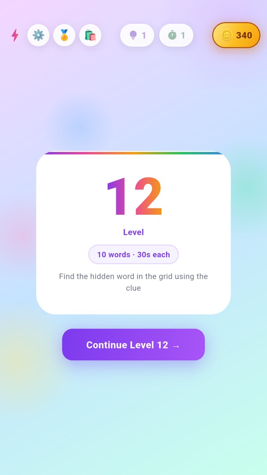 The level start screen